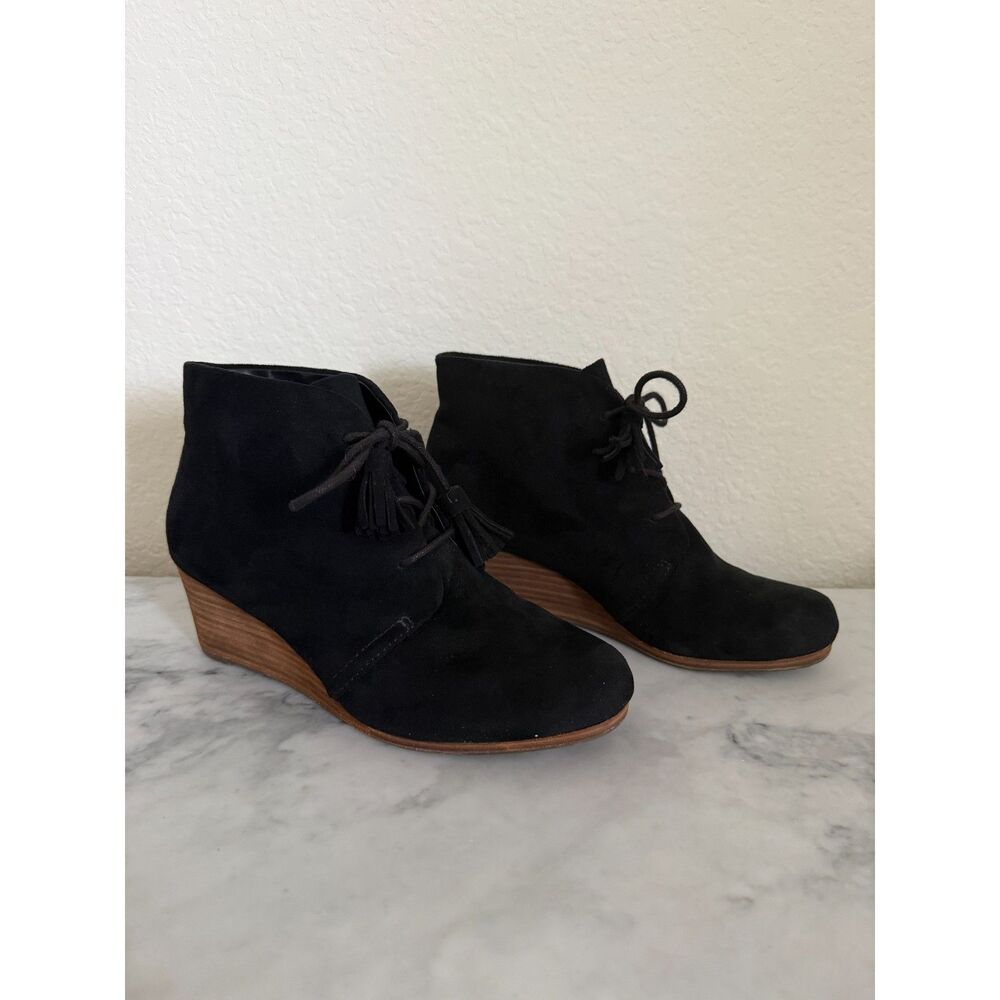 Dr Scholl's Dakota Black Suede Tassel Lace Up Wedge Bootie Size 8 Comfort